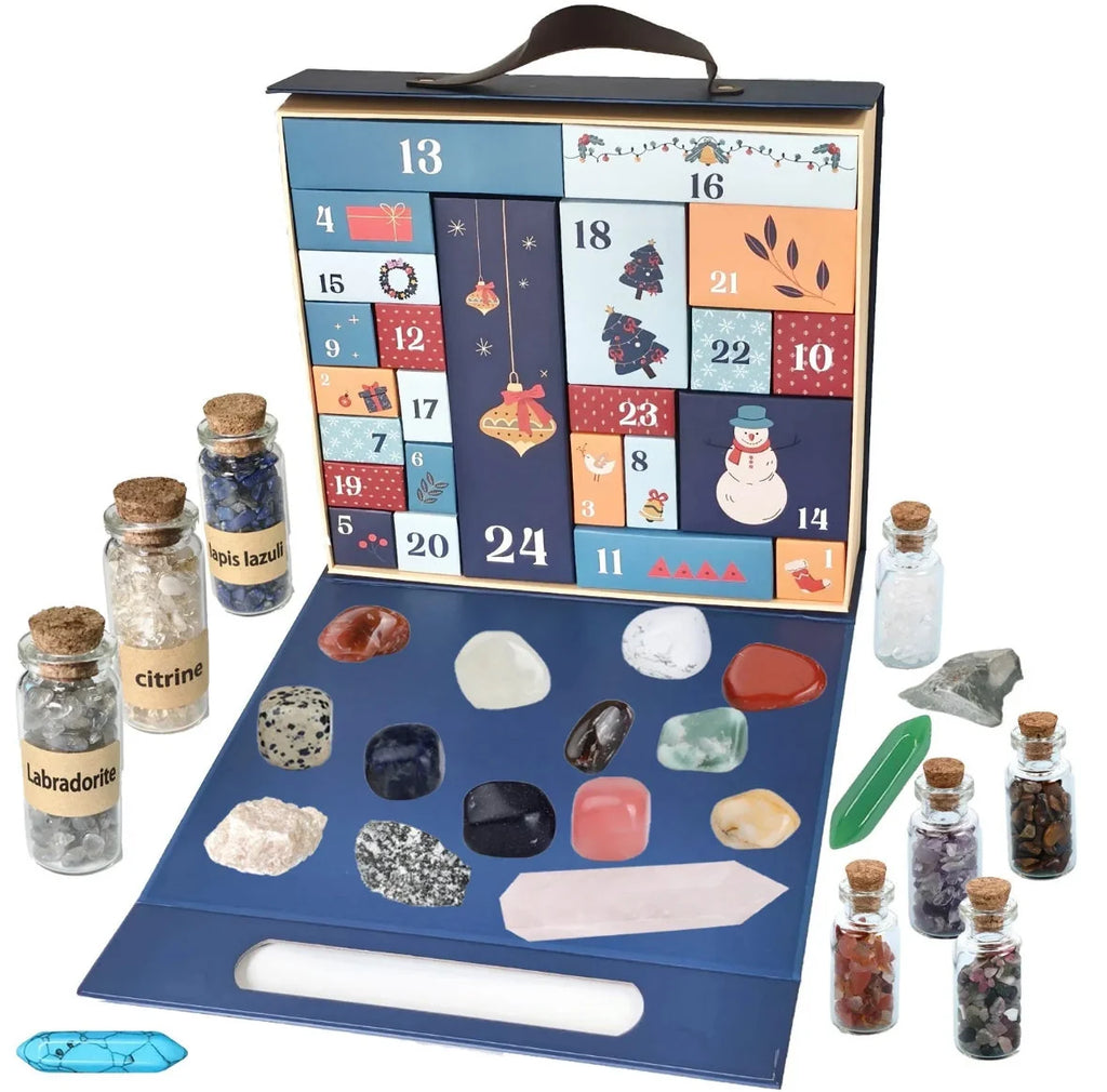 XXL Edelstein Adventskalender | XXL Adventskalender mit 24 Mineralien | Perfektes Geschenk für Sammler und Liebhaber