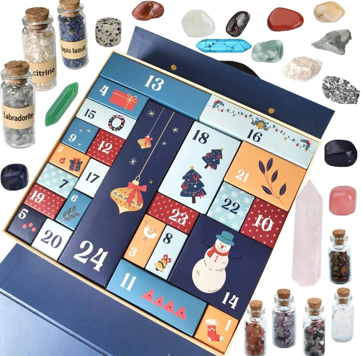 XXL Edelstein Adventskalender | XXL Adventskalender mit 24 Mineralien | Perfektes Geschenk für Sammler und Liebhaber