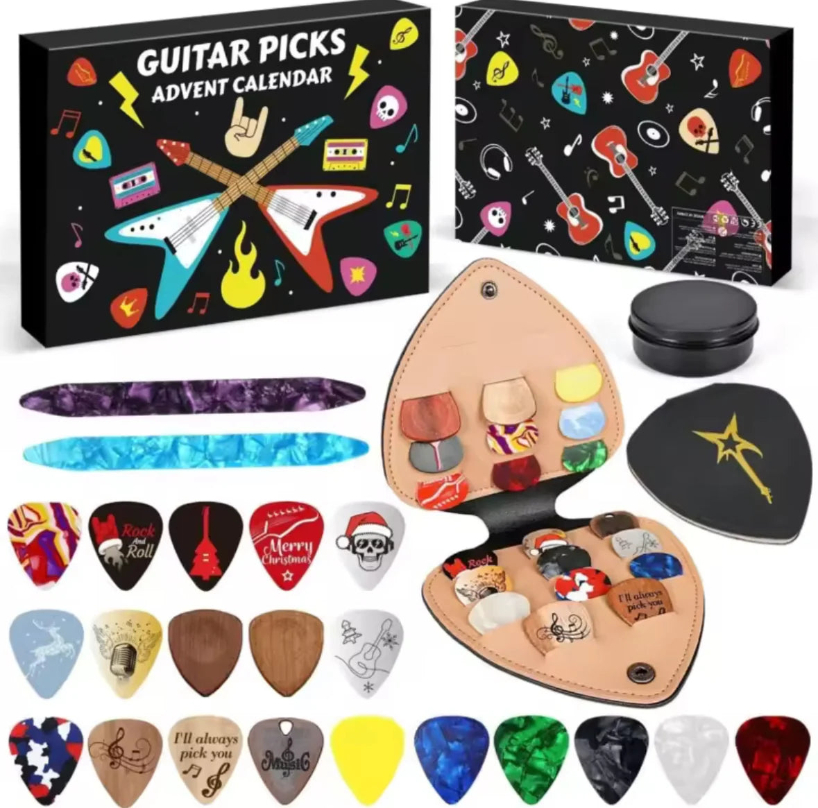 Gitarren Picks Adventskalender | 24 Überraschungen für Gitarrenliebhaber | Perfektes Geschenk zur Vorweihnachtszeit
