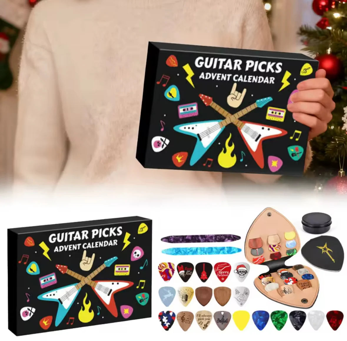 Gitarren Picks Adventskalender | 24 Überraschungen für Gitarrenliebhaber | Perfektes Geschenk zur Vorweihnachtszeit