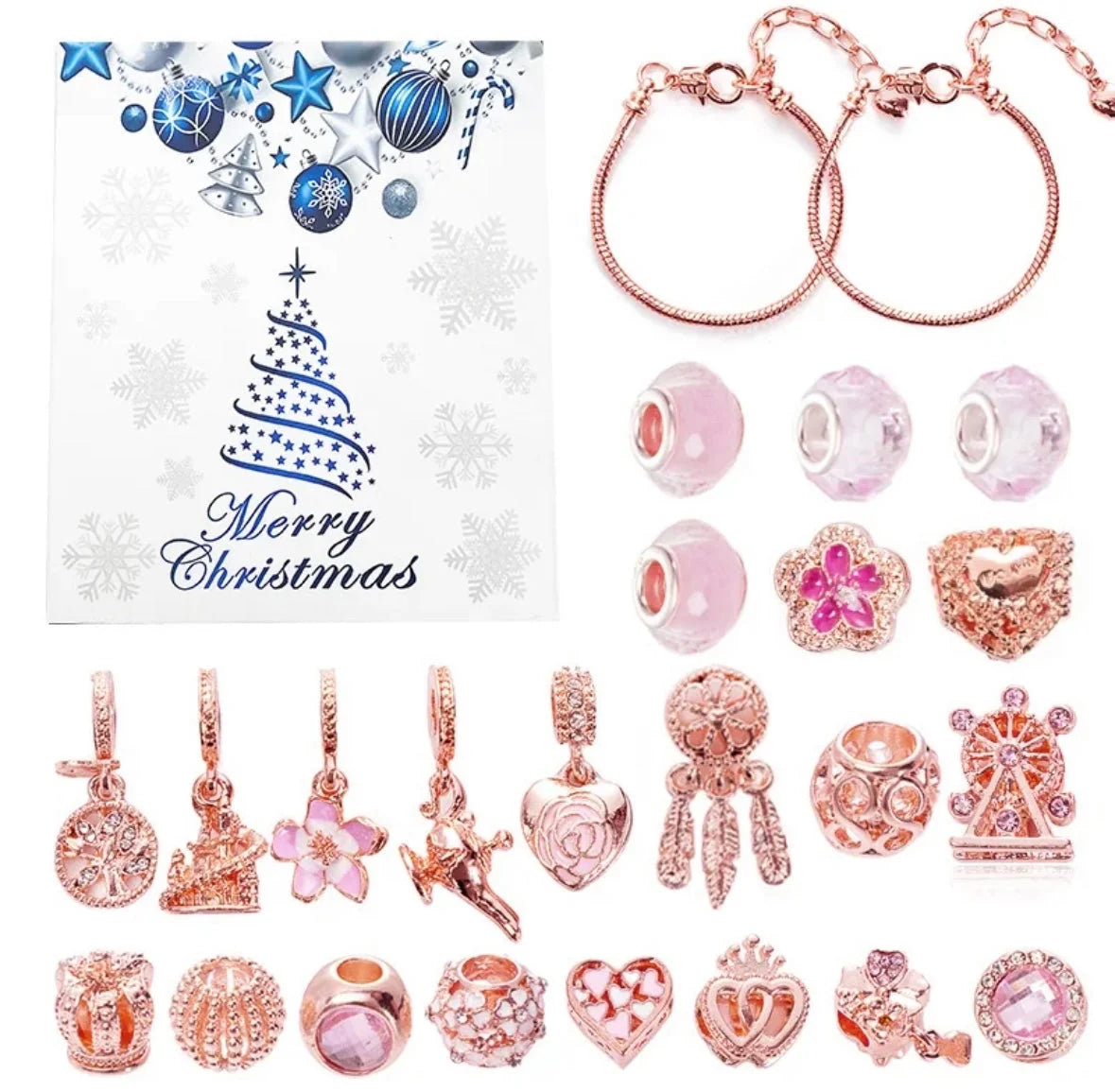 Glitzer Charms Armband Adventskalender | mit 24 Einzigartigen Anhängern | Perfektes Geschenk für Weihnachten