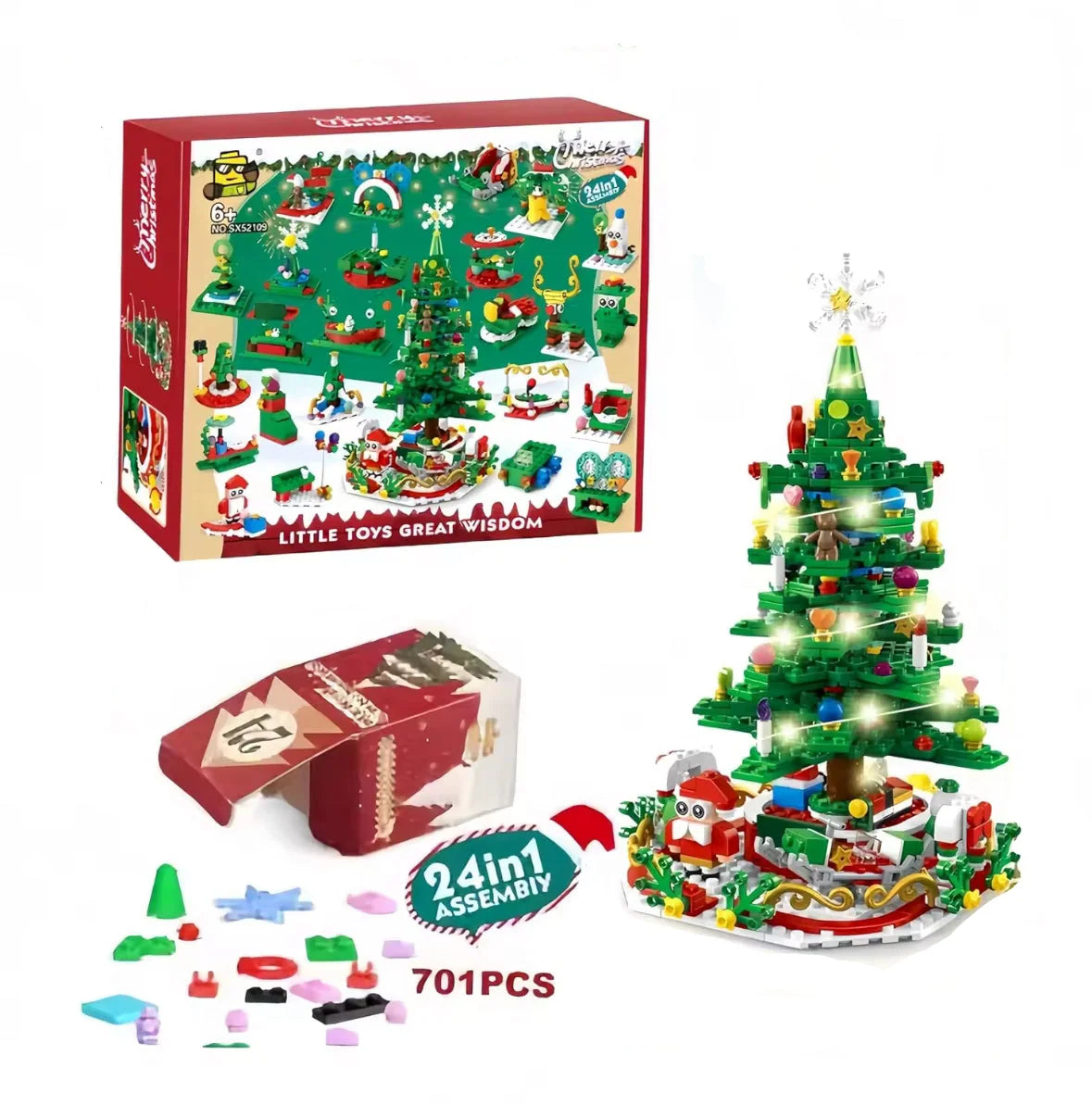 Kreativer XXL LED Baustein Adventskalender | XXL 2 in 1 LED Baustein Set mit 24 Figuren | Spaß und Licht für die Vorweihnachtszeit