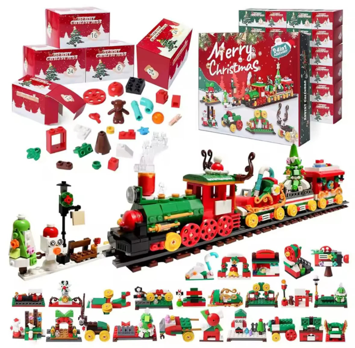 Kreativer XXL LED Baustein Adventskalender | XXL 2 in 1 LED Baustein Set mit 24 Figuren | Spaß und Licht für die Vorweihnachtszeit