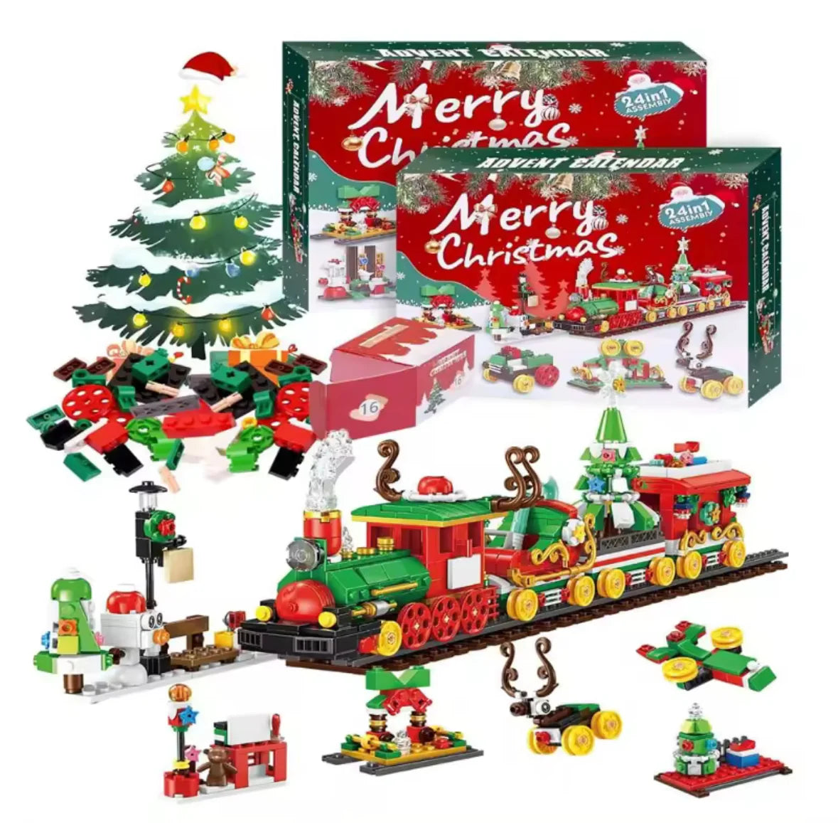 Kreativer XXL LED Baustein Adventskalender | XXL 2 in 1 LED Baustein Set mit 24 Figuren | Spaß und Licht für die Vorweihnachtszeit