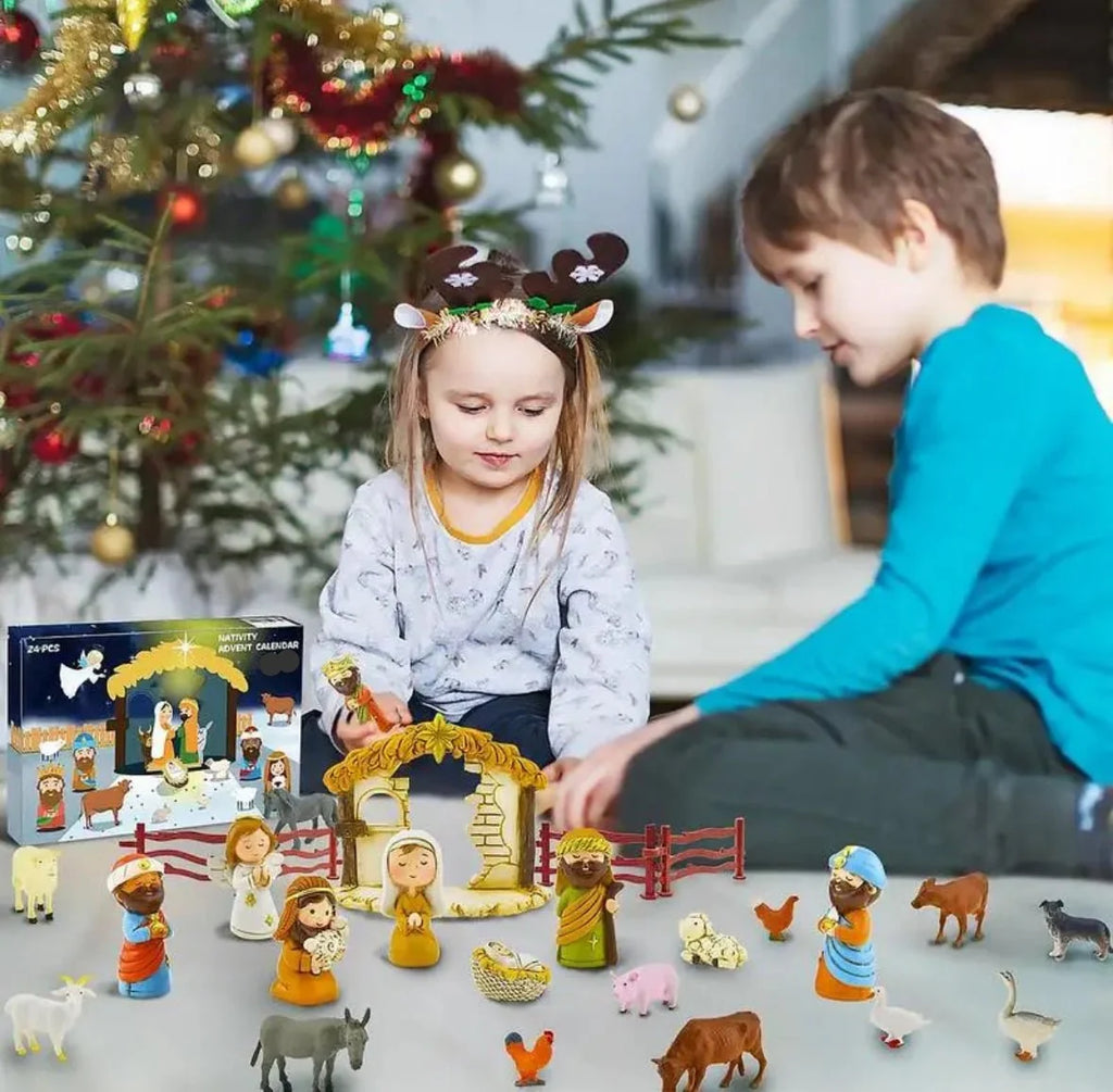 Krippenzauber Adventskalender | Adventskalender mit 24 Figuren zur Weihnachtsdekoration | Festliche Vorfreude für die ganze Familie
